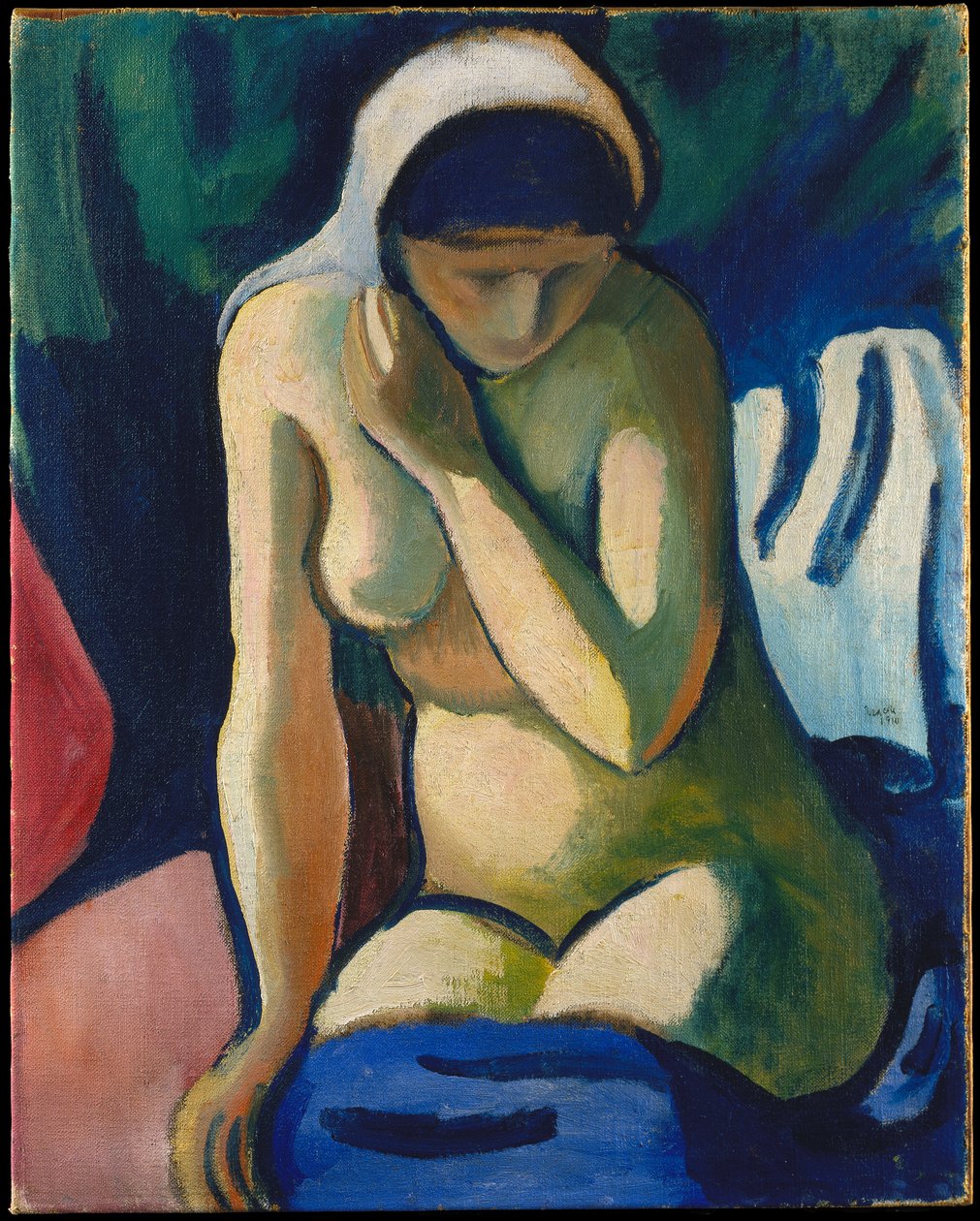 Naaktmeisje met hoofddoek door August Macke