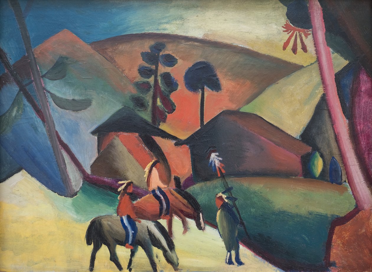 Inheemse Amerikanen op paarden door August Macke