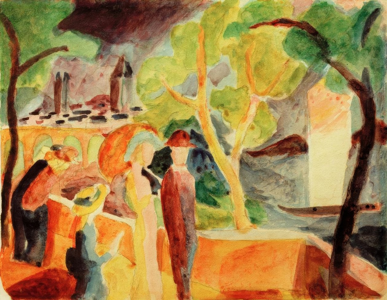 Wandelaars bij het meer door August Macke
