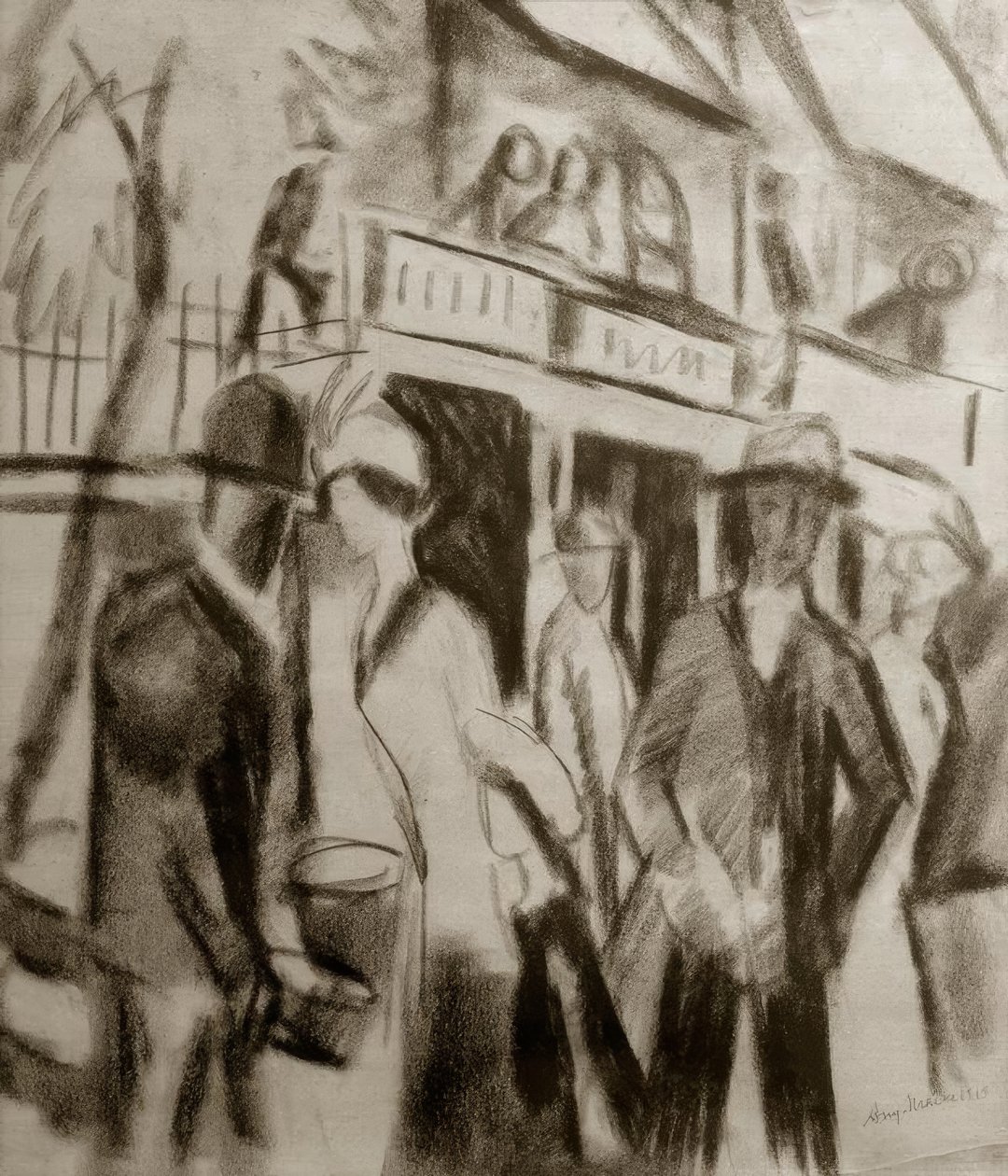 Wandelaars op straat door August Macke