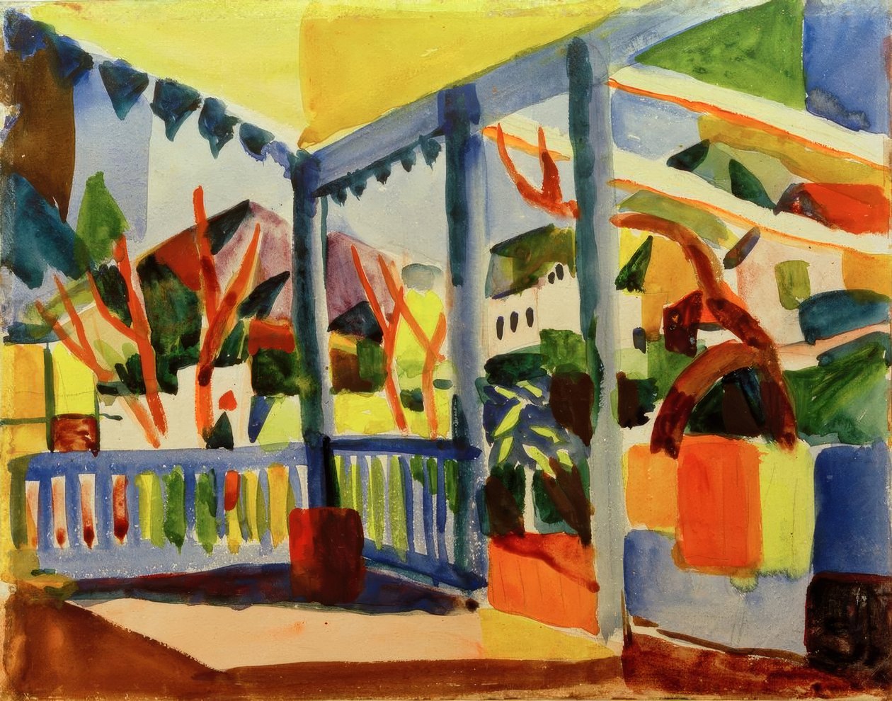 Terras van het landhuis in St. Germain door August Macke