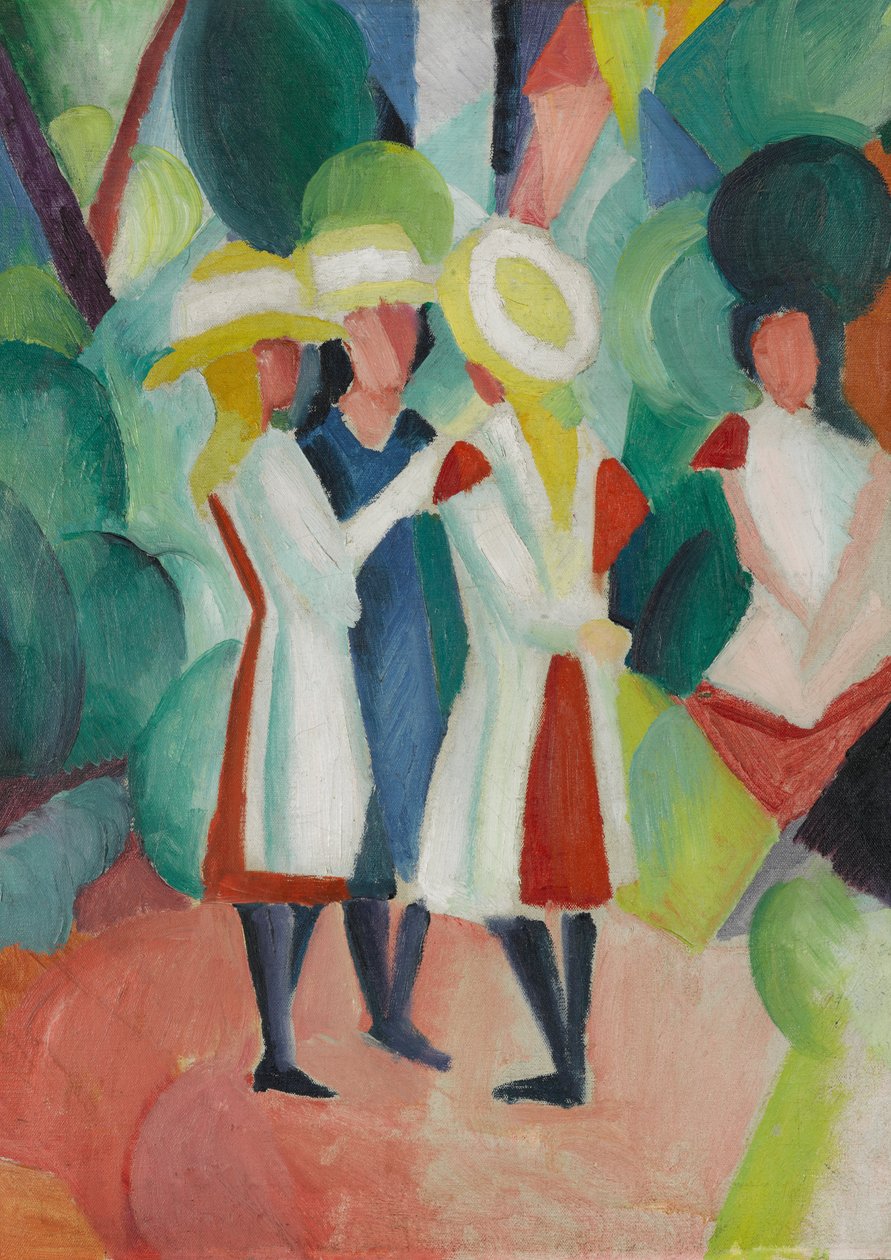 Drie meisjes met gele strohoeden I door August Macke