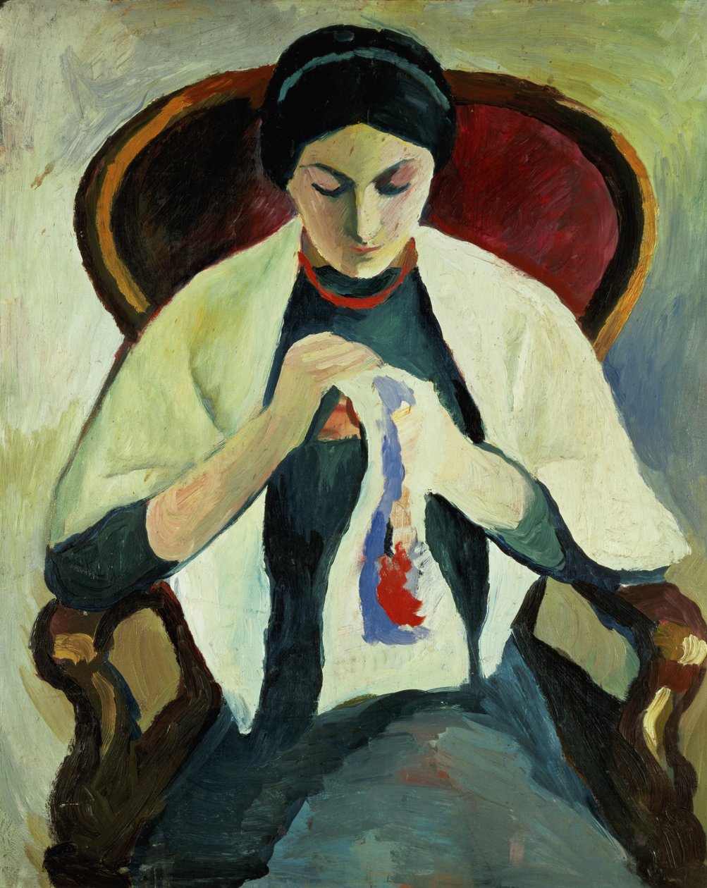 Vrouw die naait door August Macke