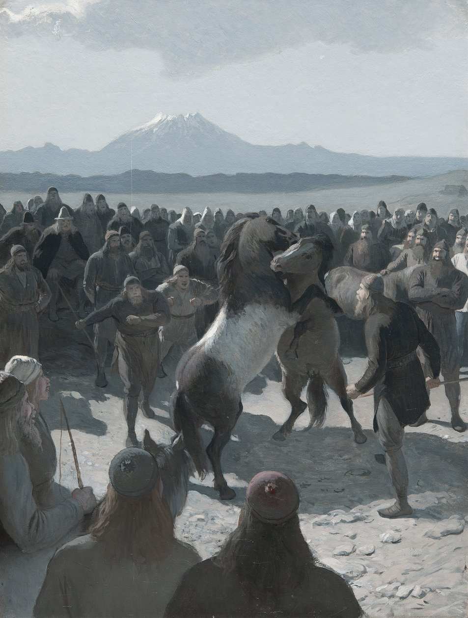 Het Verhaal van Burnt Njáll: Het Paardengevecht bij Hliðarendi door August Malmström