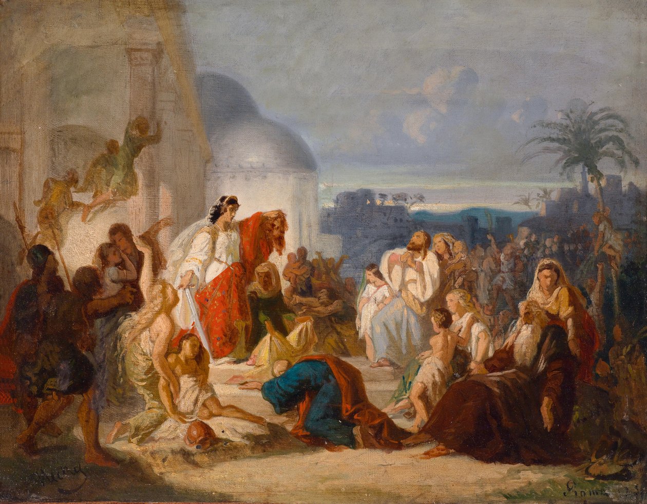 Duits: Judith toont de Bethuliërs het afgehakte hoofd van Holofernes door August von Heckel