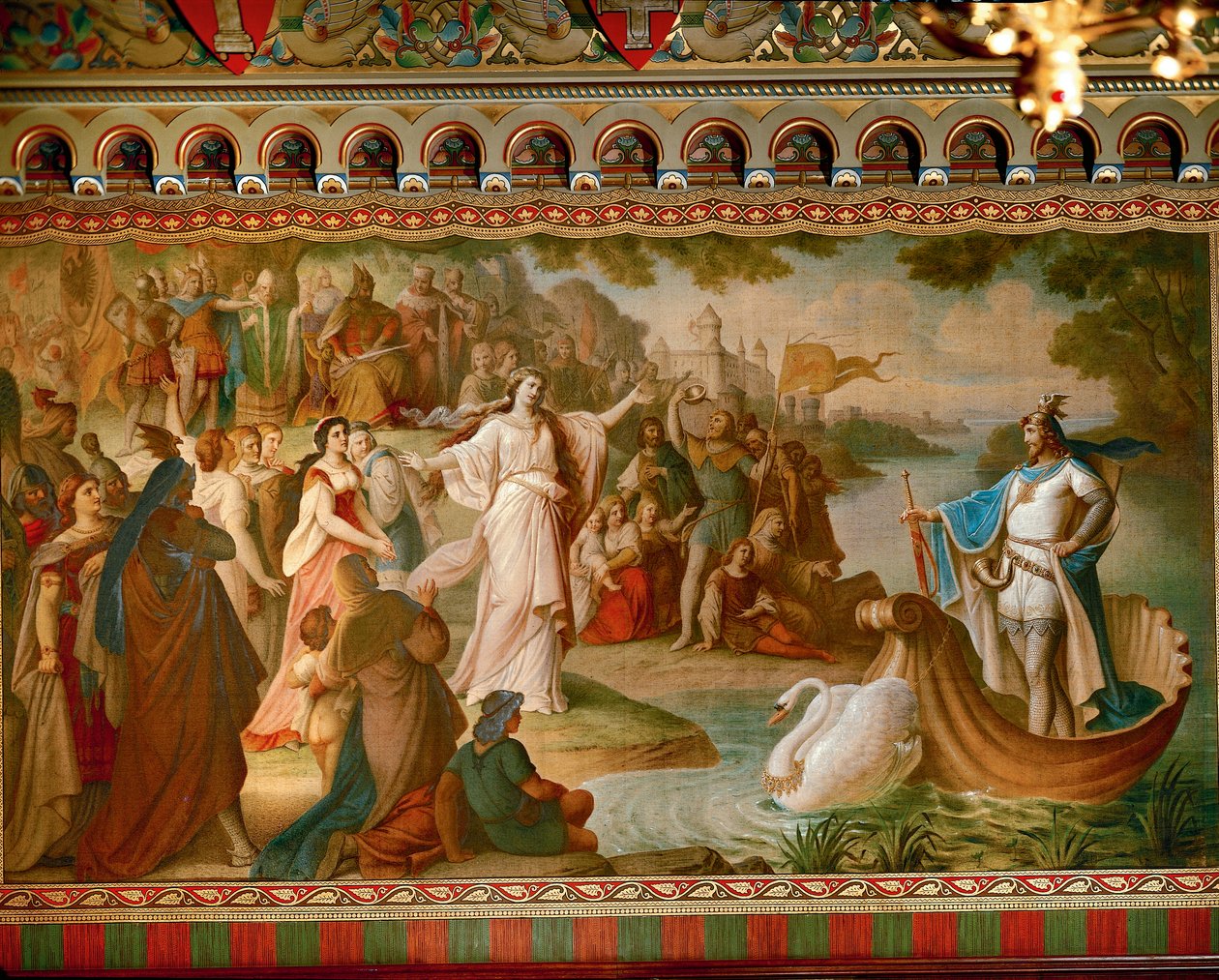 De aankomst van Lohengrin in Antwerpen, uit de Lohengrin Saga, salon door August von Heckel