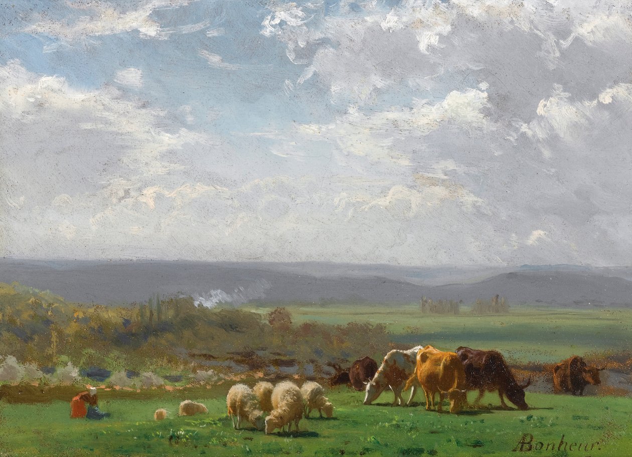 Weide in Auvergne door Auguste Francois Bonheur