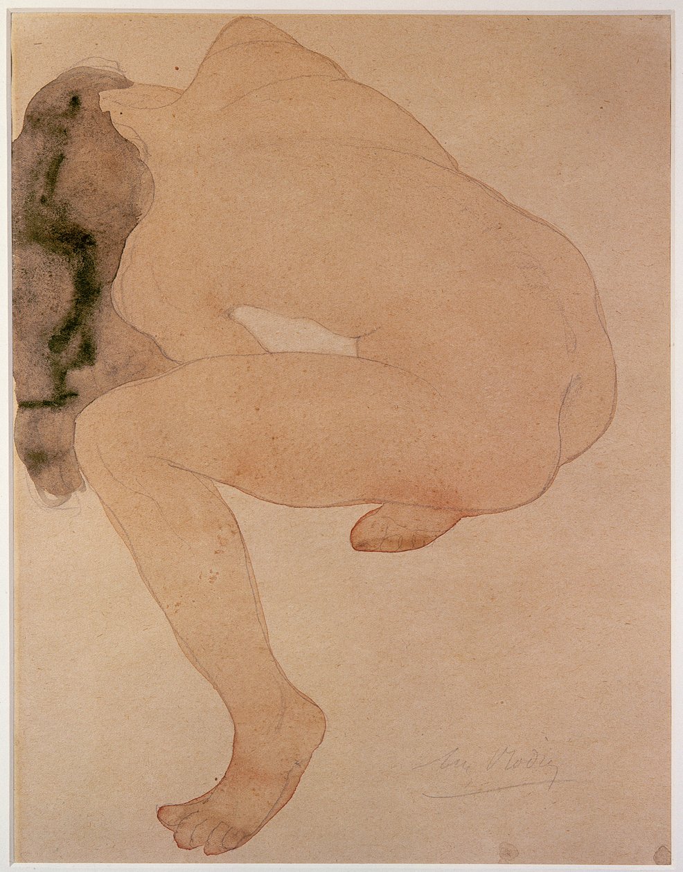 Zittende naakte vrouw die voorover buigt door Auguste Rodin