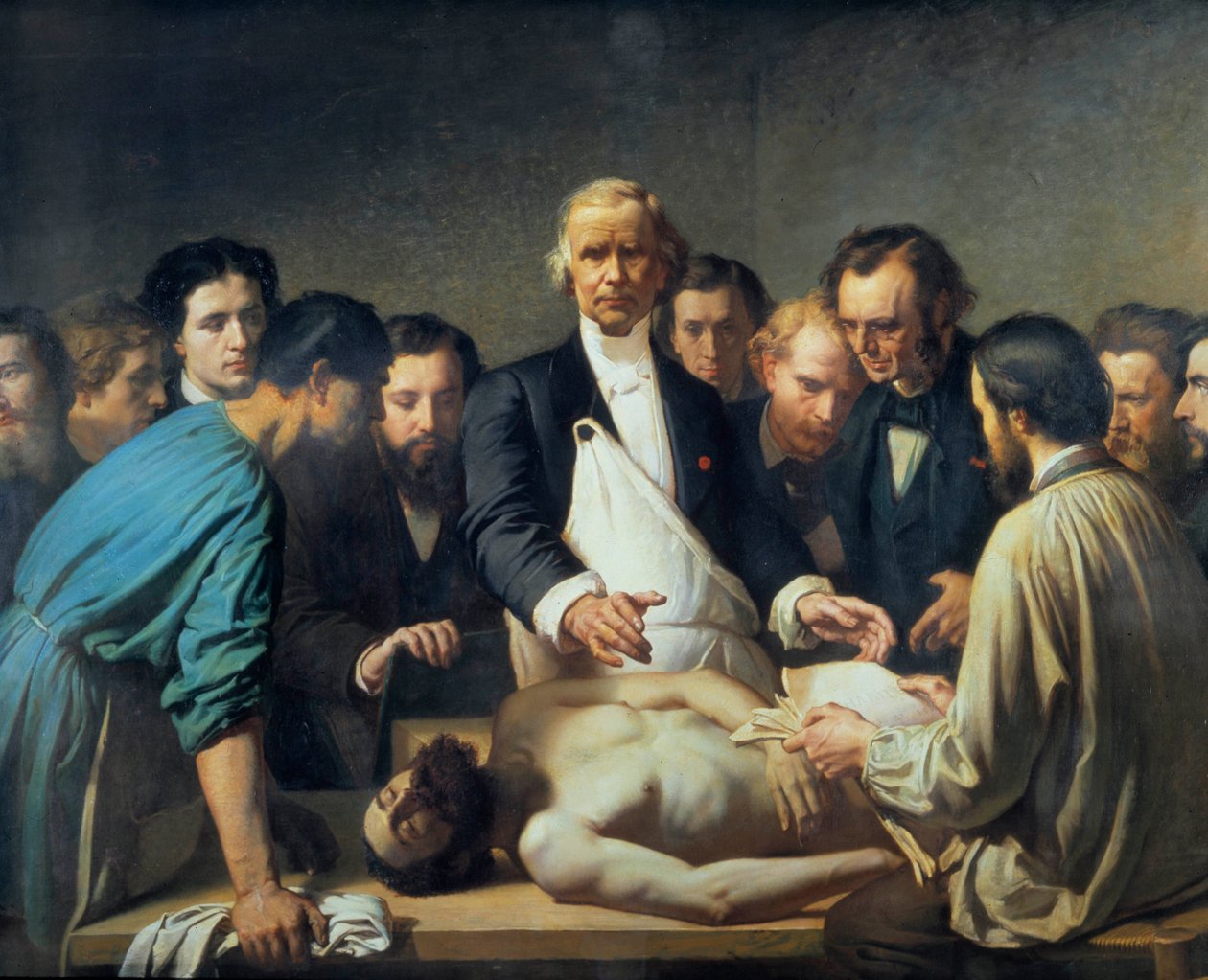 Dokter Alfred Velleau (1795-1867) bij Charity zal een autopsie uitvoeren Een dokter omringd door zijn studenten die zich voorbereiden om op een lijk in te grijpen. Schilderij door François Feyen Perrin (1826-1888). 19e eeuw. Tours, Museum voor Schone Kunst door Auguste (after) Feyen Perrin