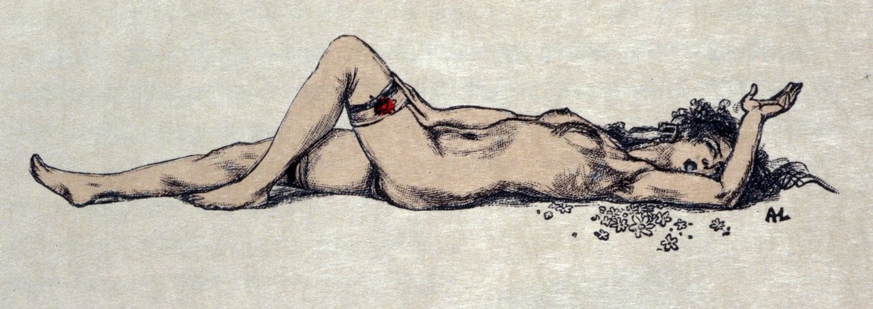 Naakte vrouw liggen door Auguste (after) Leroux