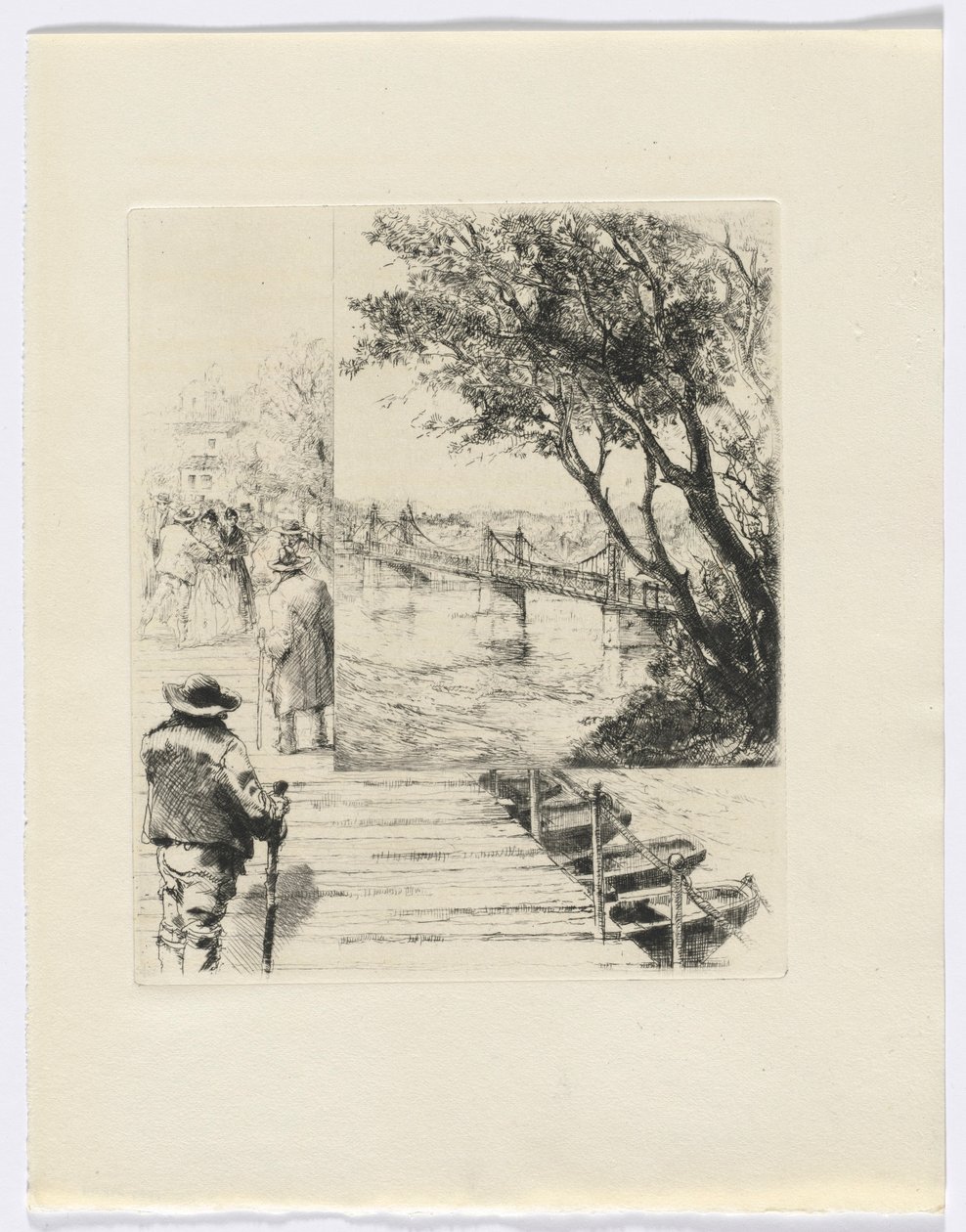 Frédéric Mistral: Mémoires et Recits van Frédéric Mistral: figuren op een pier (invoegen na p.216) door Auguste Brouet