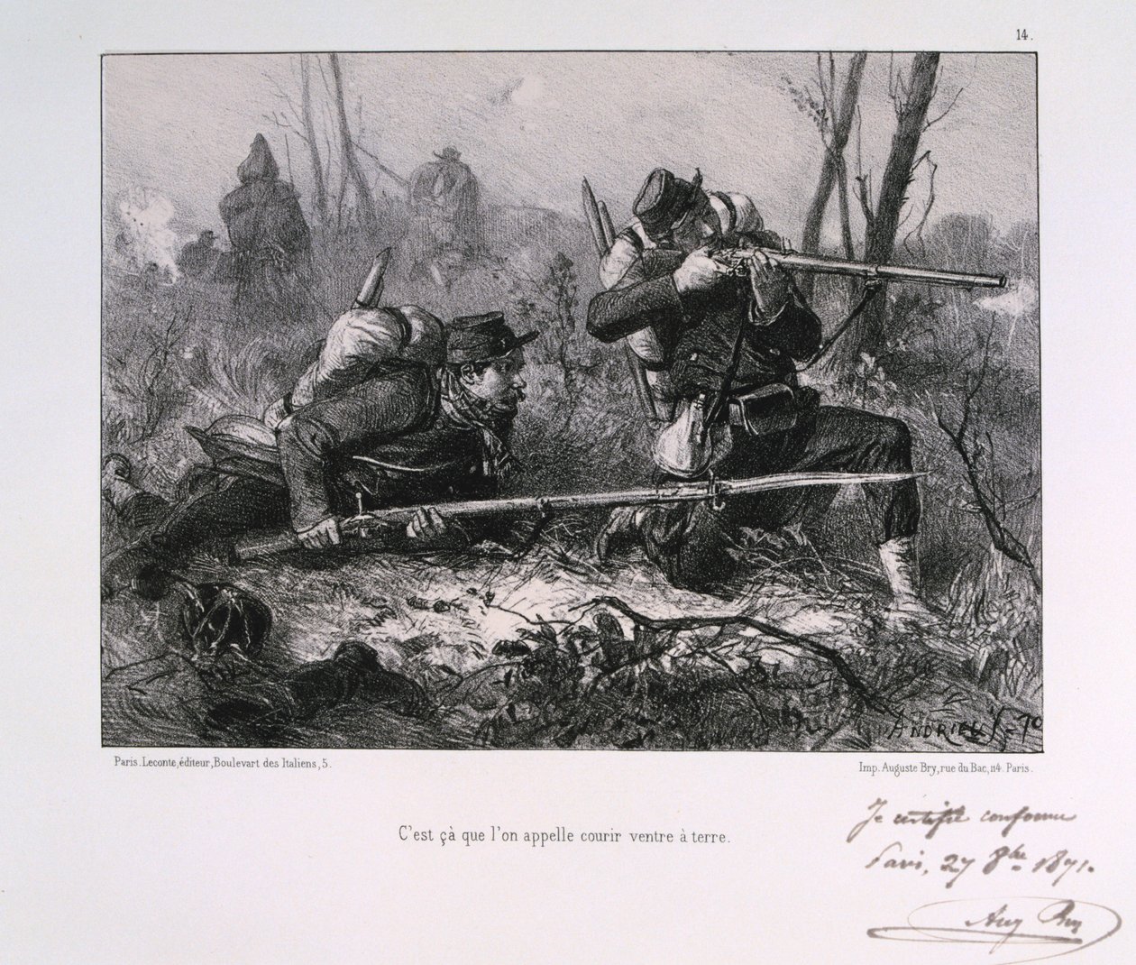 Franse soldaten, Beleg van Parijs, 1871 door Auguste Bry