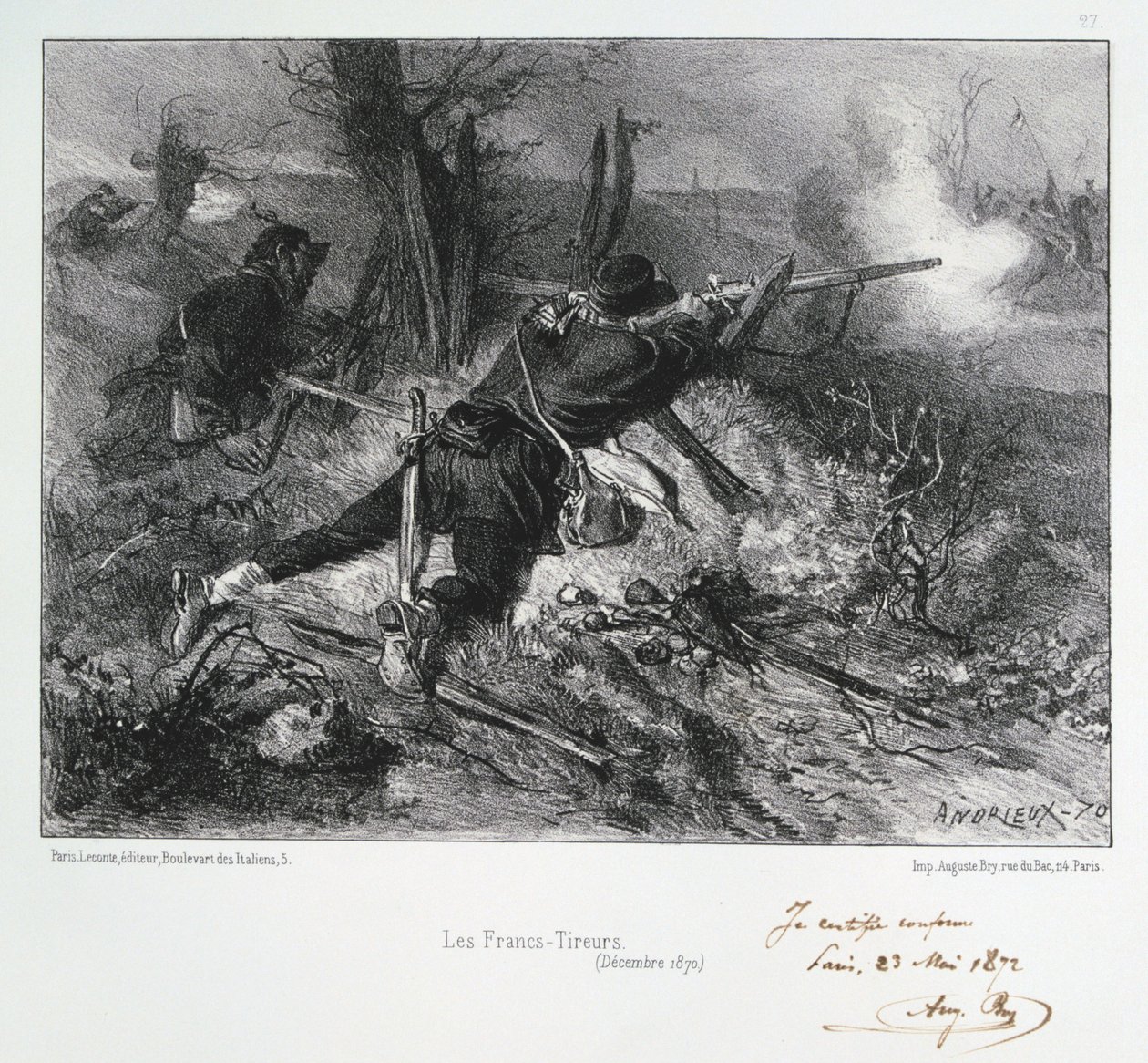 Les Francs-Tireurs, Beleg van Parijs, Frans-Pruisische Oorlog, december 1870 door Auguste Bry