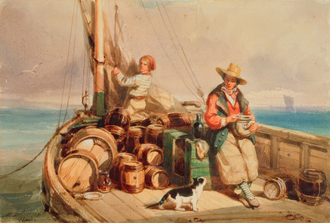 Twee figuren op een boot, 1843 door Auguste Delacroix