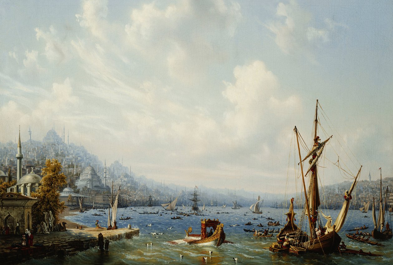 Boten op de Bosporus, bij Constantinopel, 1846 door Auguste Etienne Francois Mayer