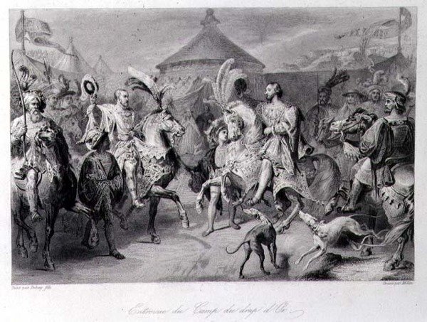 De ontmoeting op het veld van het Gouden Laken, 24 juni 1520, gegraveerd door Millin door Auguste Hyacinthe (after) Debay
