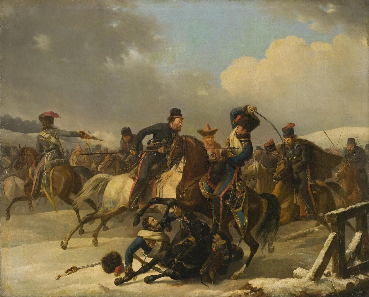 Kozakken achtervolgden terugtrekkende Franse soldaten, 1812, 1827 door Auguste Joseph Desarnod