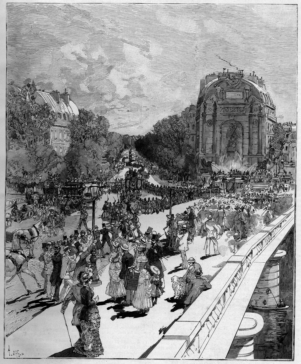 Defilé van studenten van de École Polytechnique (Monome) op de Place Saint-Michel in Parijs, 24 juni door Auguste Lepere