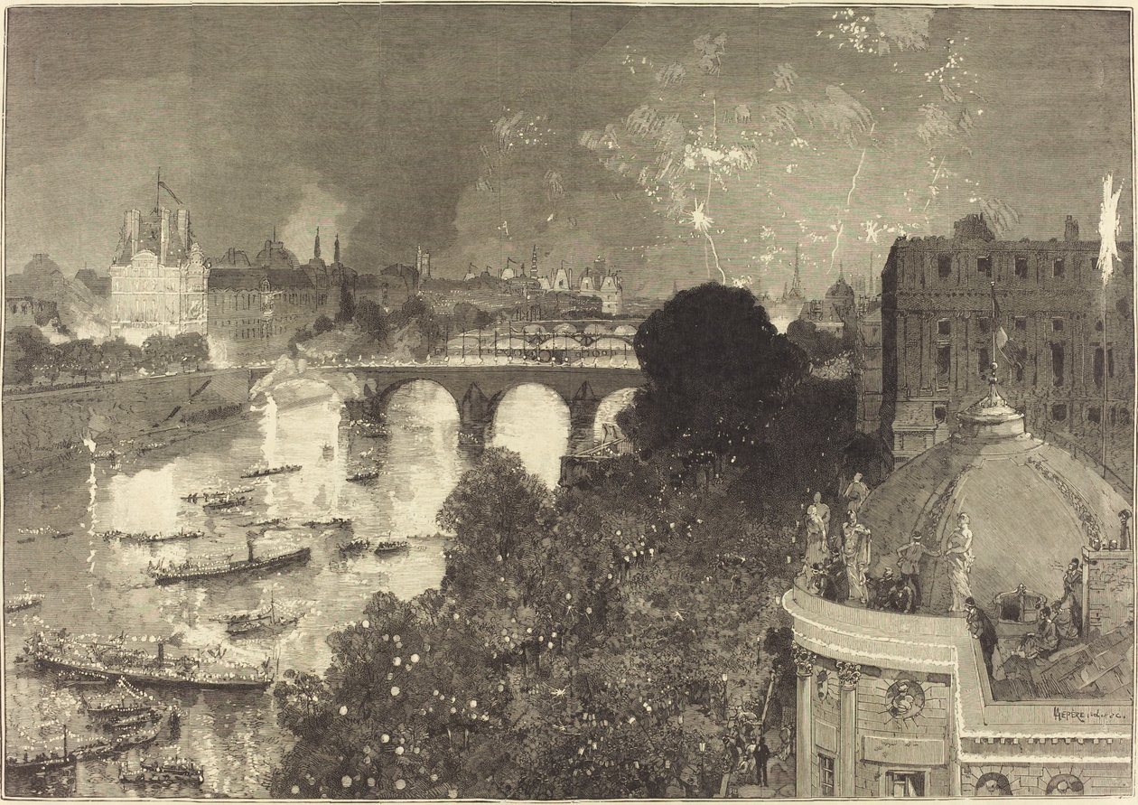 14 Juli. Verlichting van de Seine van Pont Neuf tot Pont au Change door Auguste Lepere