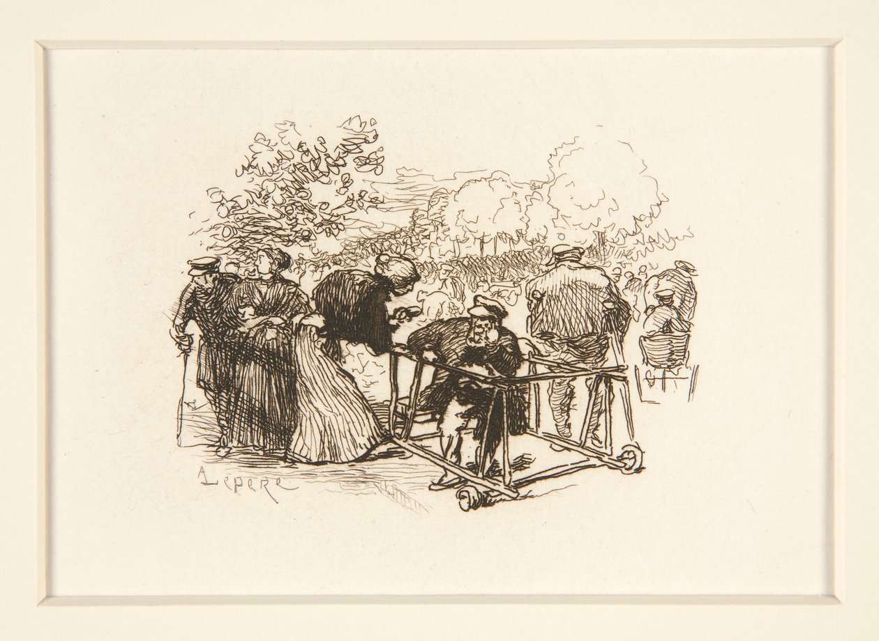 Man in Walker, met andere figuren in een park door Auguste Lepere