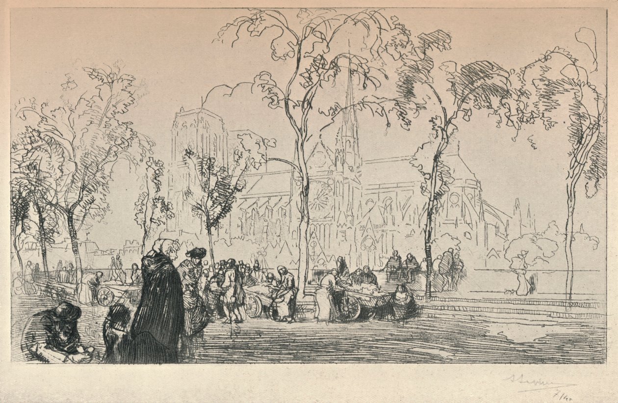 Notre Dame gezien vanaf de Quai Montebello, 1915 door Auguste Louis Lepère