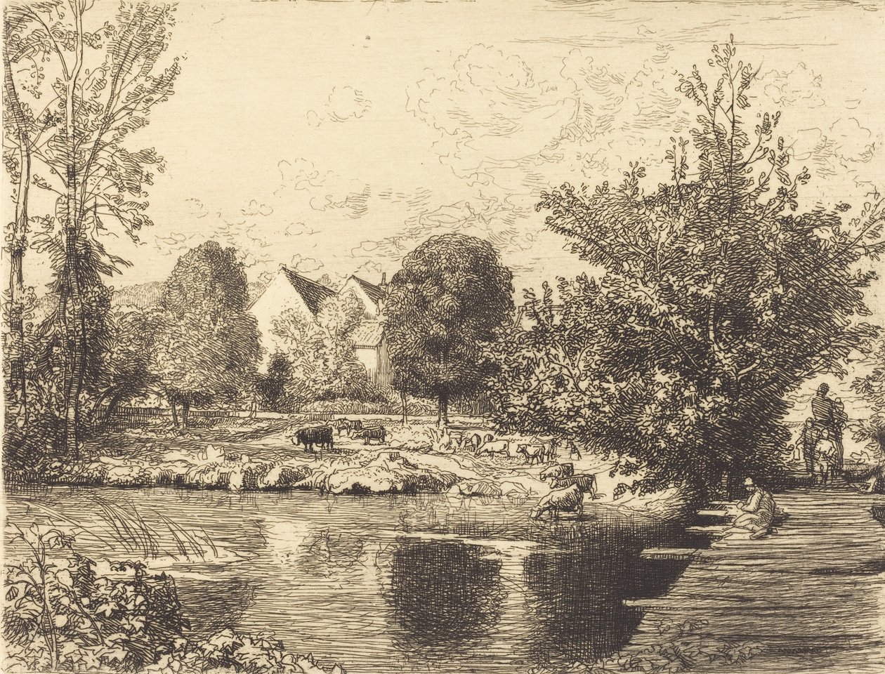 Oude Voetbrug, Oevers van de Kleine Morin, 1915 door Auguste Lepere