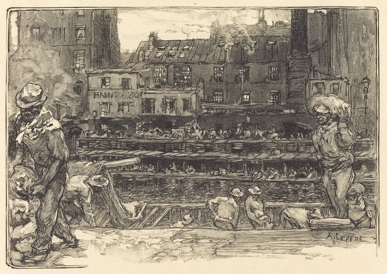 Lossen, Canal St. Martin Les dechargeurs de platre, Canal Saint-Martin, 1890 door Auguste Lepere