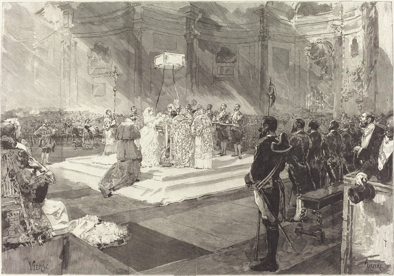 Koninklijke Doop aan het Spaanse Hof door Auguste Lepère after Daniel Vierge