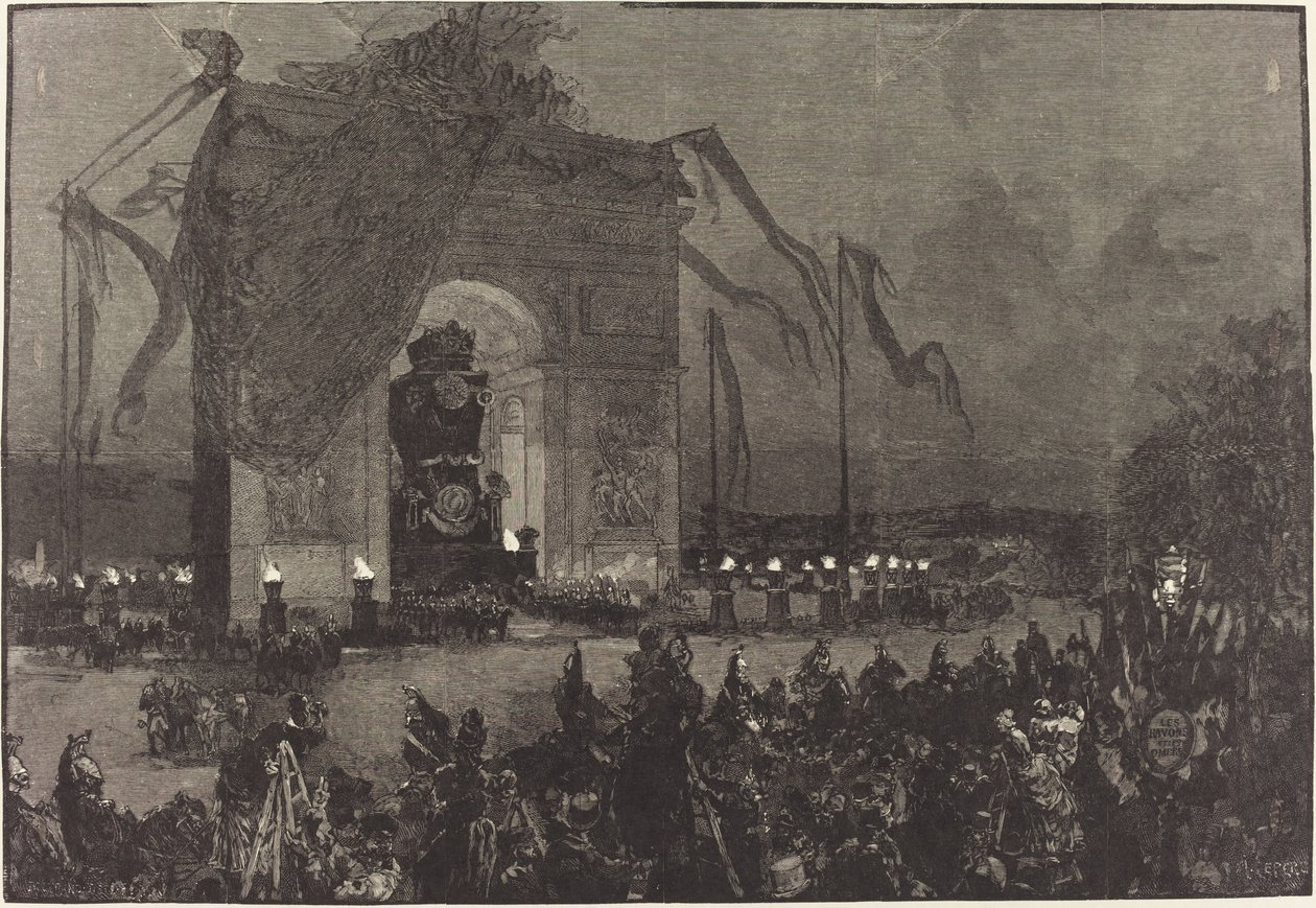Begrafenis van Victor Hugo. De wake door Auguste Lepère after Henri Louis Scott