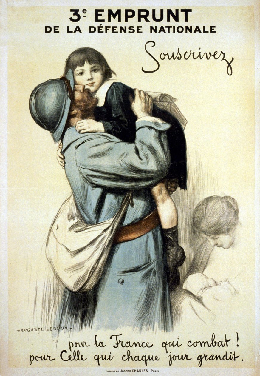 Derde lening van de Nationale Defensie "Schrijf in voor Frankrijk dat vecht en voor het Frankrijk dat elke dag groeit" - Poster door Auguste Leroux