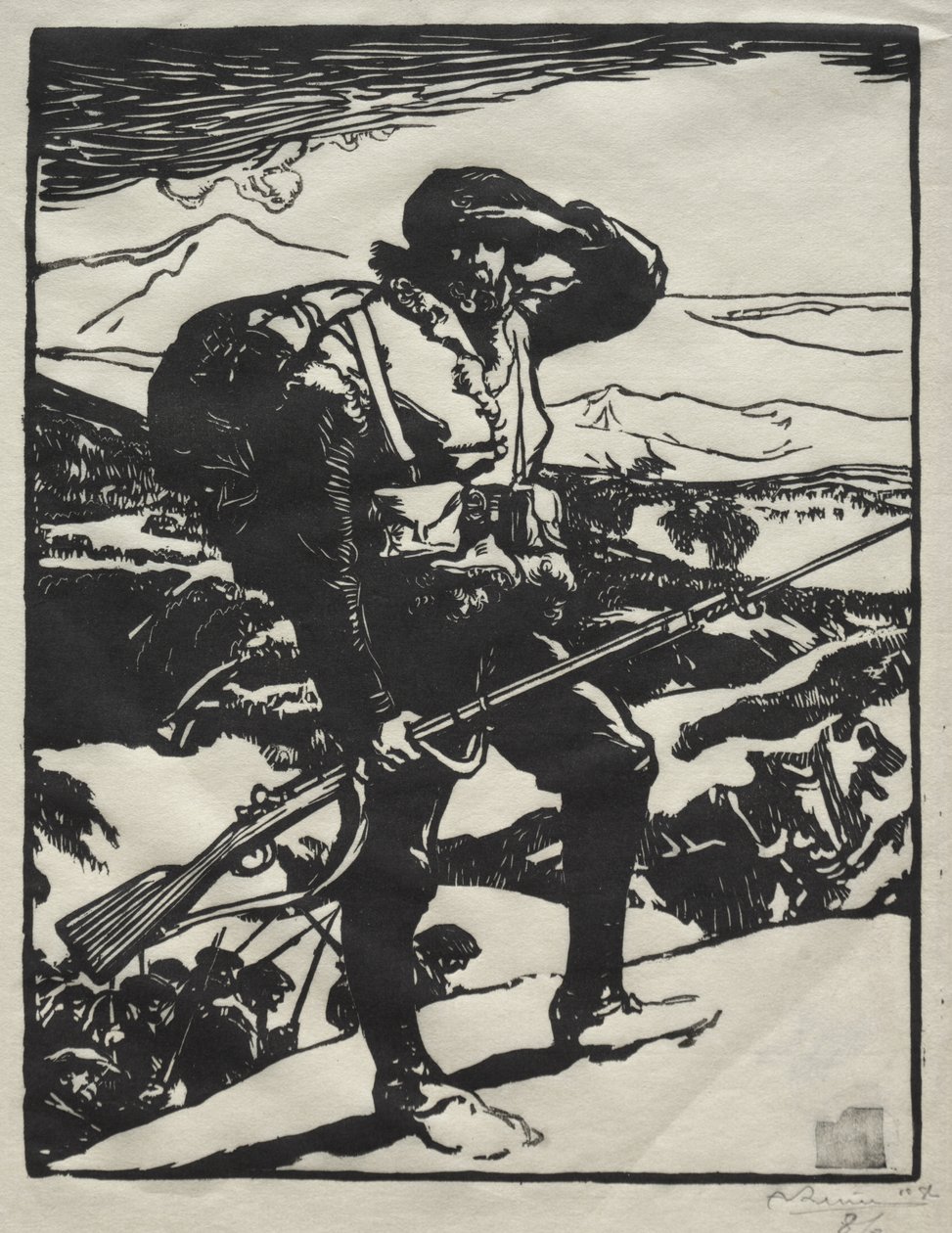 Chasseur Alpin kijkt naar de Rijnvlakte door Auguste Louis Lepère