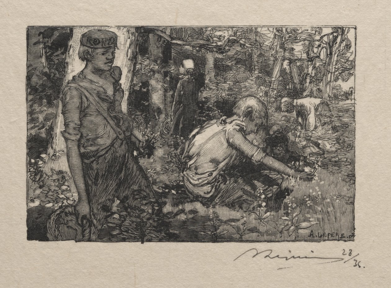 Lelietjes-van-dalen plukken door Auguste Louis Lepère