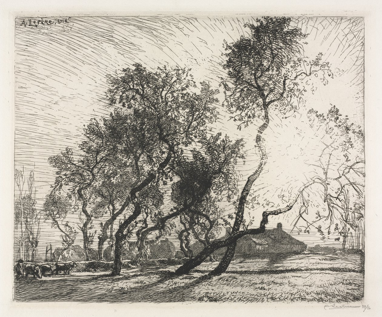 Boerderij met Populieren van Holland door Auguste Louis Lepère
