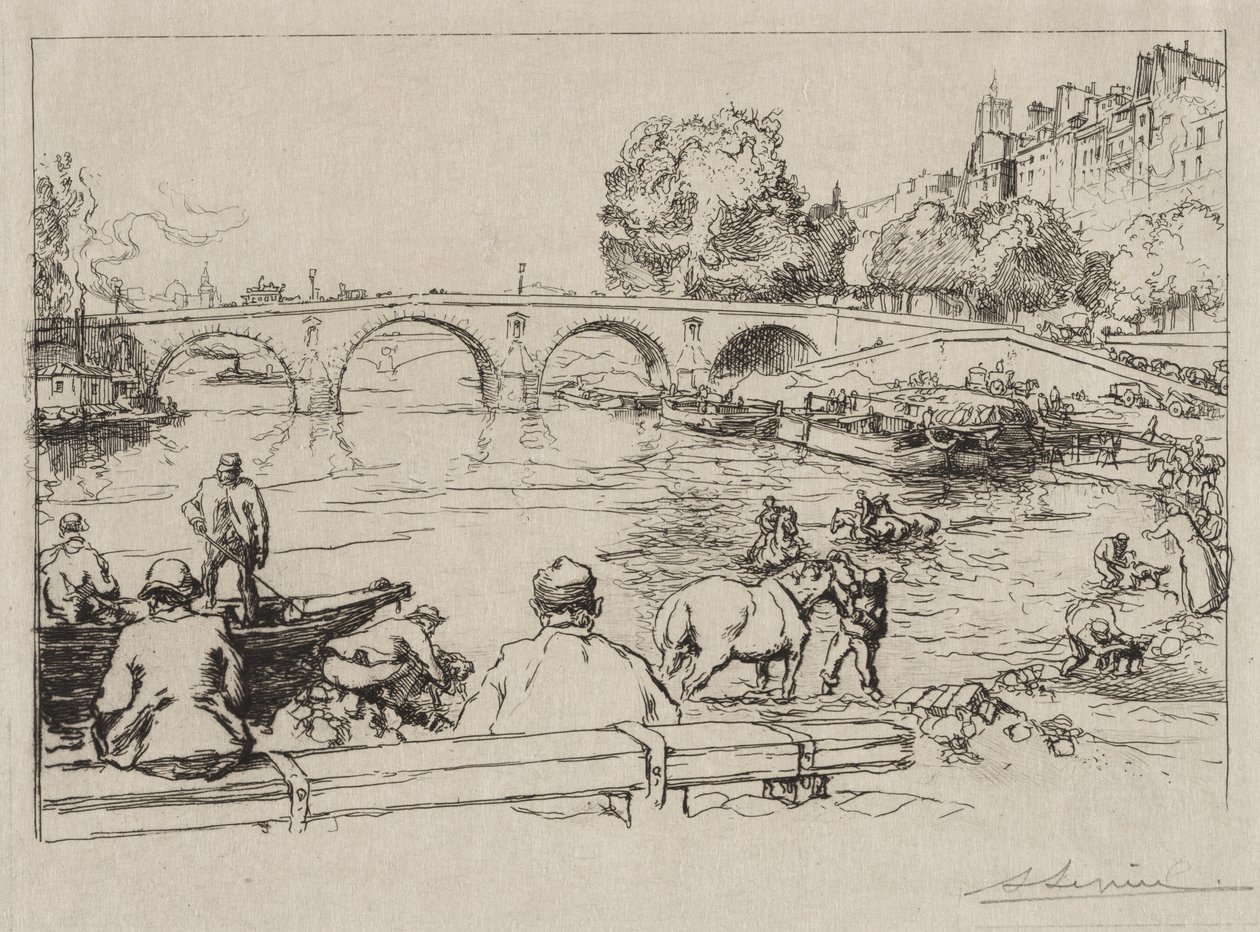 De drinkplaats bij Pont Marie door Auguste Louis Lepère