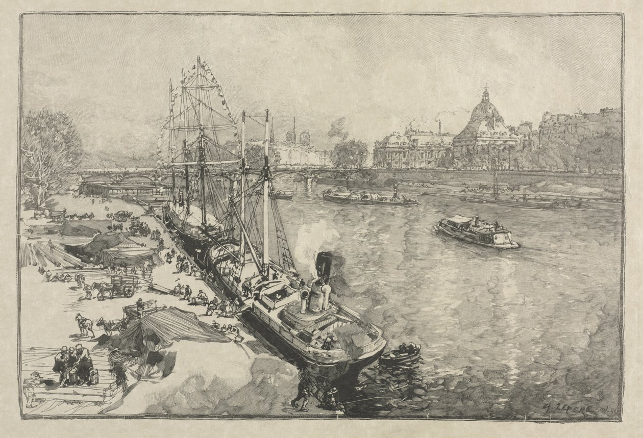 Grote stoomschip aan de kade, Parijs door Auguste Louis Lepère