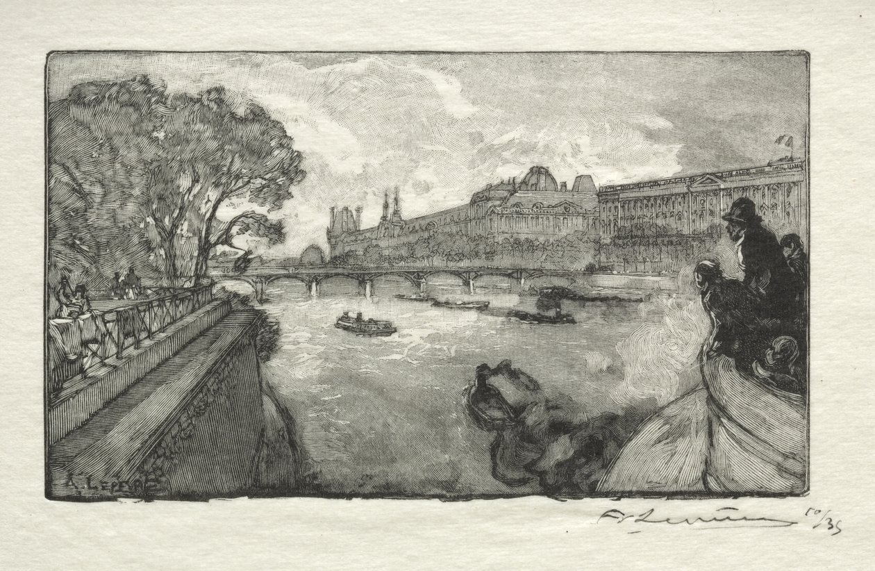 Het Louvre, gezien vanaf de Pont Neuf door Auguste Louis Lepère