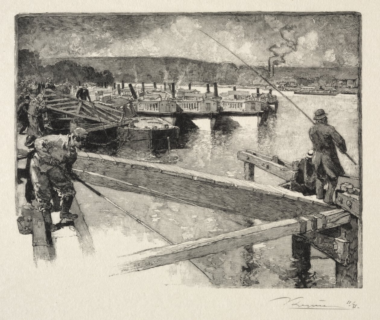 De garage van de boot-omnibus door Auguste Louis Lepère