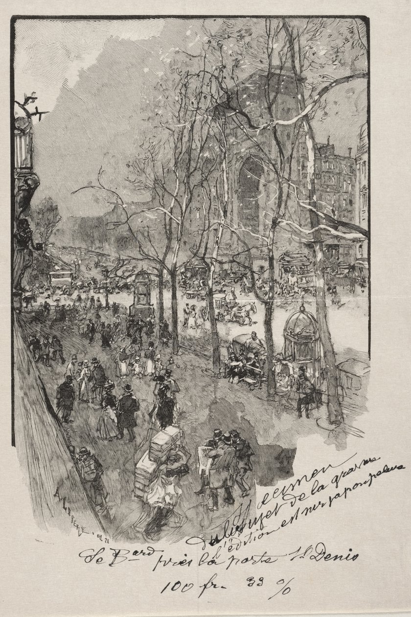 Les Boulevards, près de la Porte St. Denis door Auguste Louis Lepère