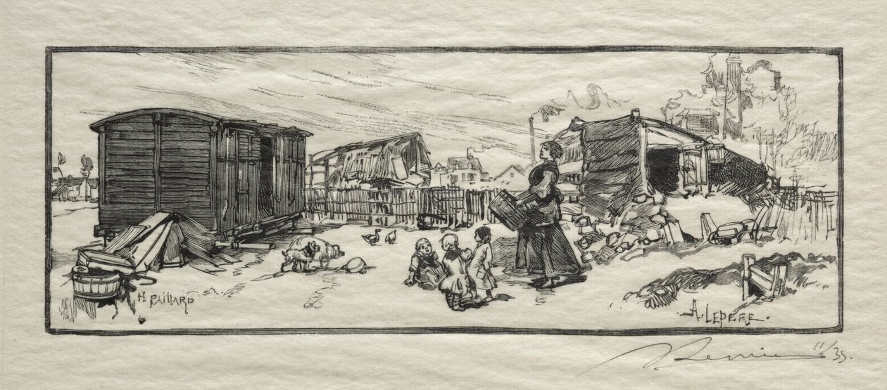 Het koetshuis (Le wagon-logement) door Auguste Louis Lepère