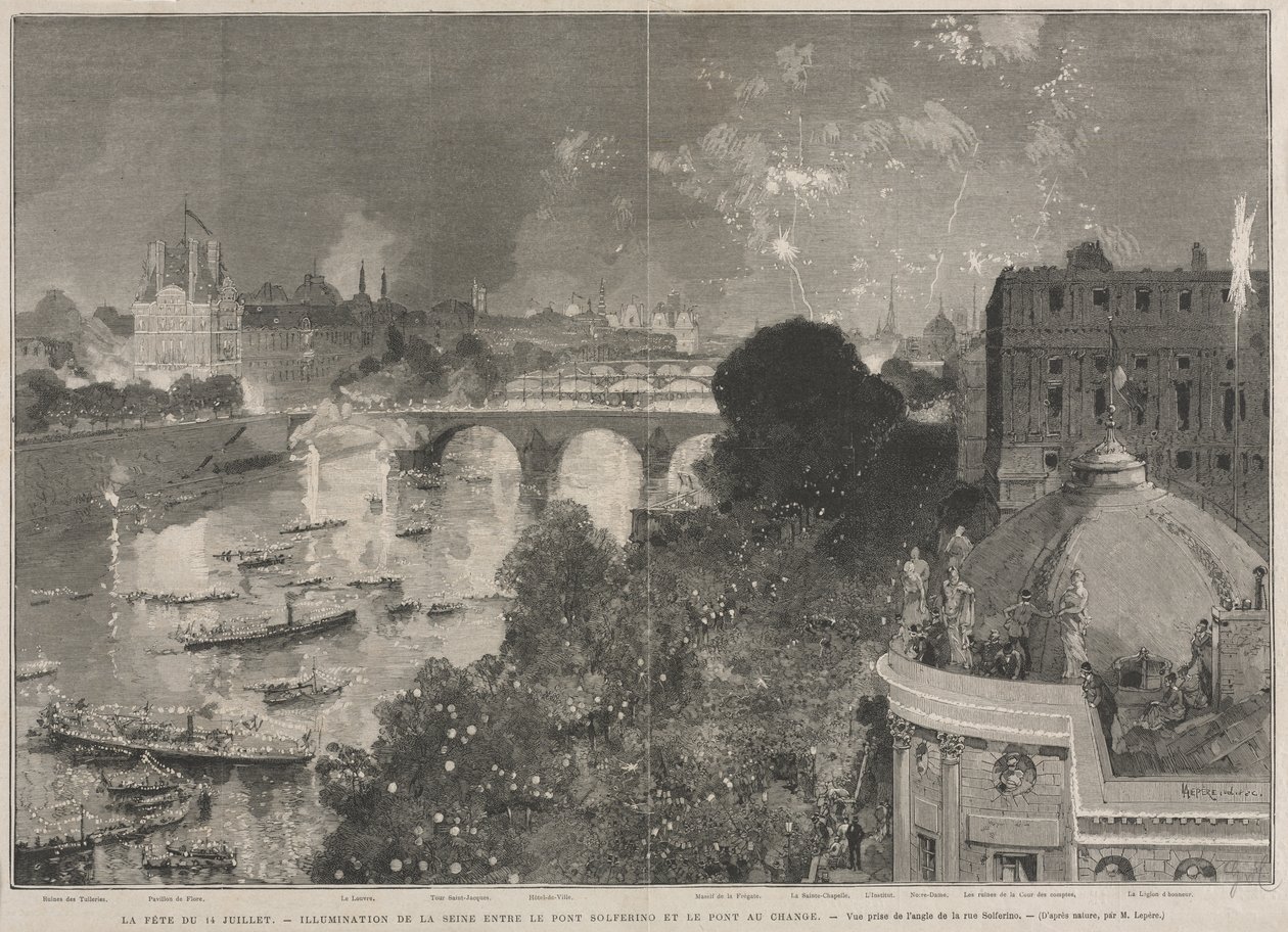 Het feest van 14 juli, Verlichting van de Place de la République (naar H. Scott) door Auguste Louis Lepère