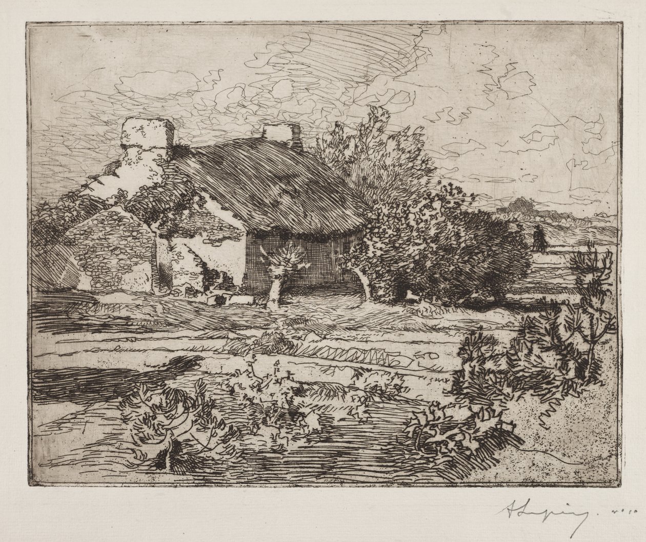 Oude boerderij, huis van het moeras, Vendée door Auguste Louis Lepère