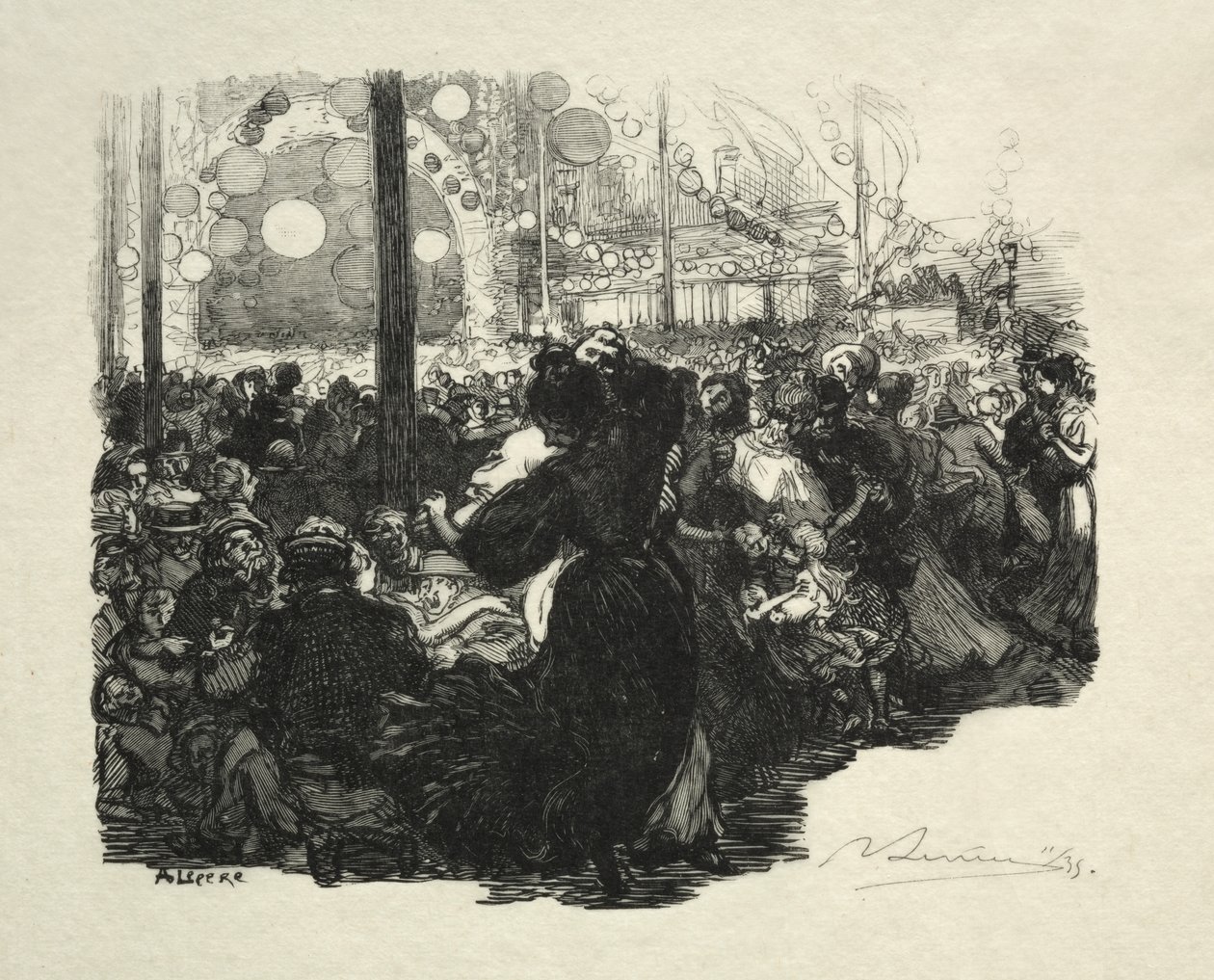14 juli, Rue de Belleville, 10 uur door Auguste Louis Lepère