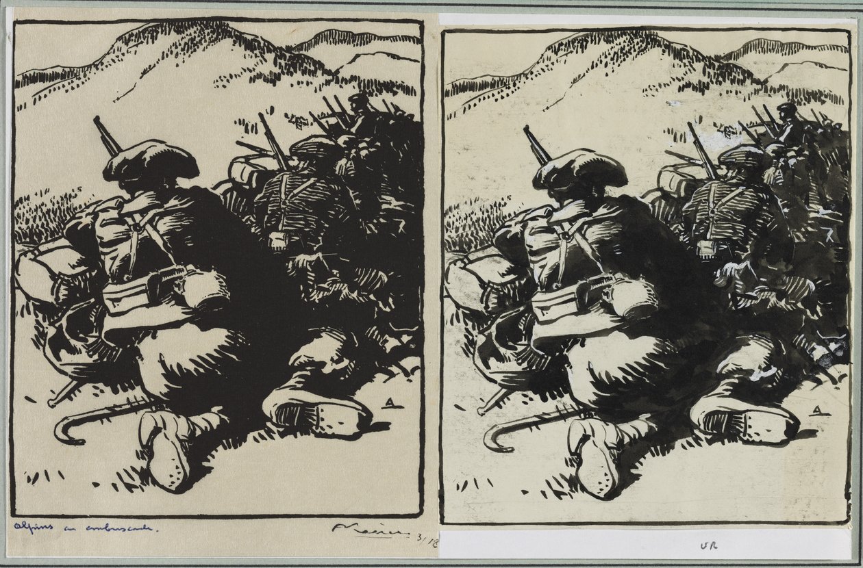 Alpenjagers in hinderlaag door Auguste Louis Lepère