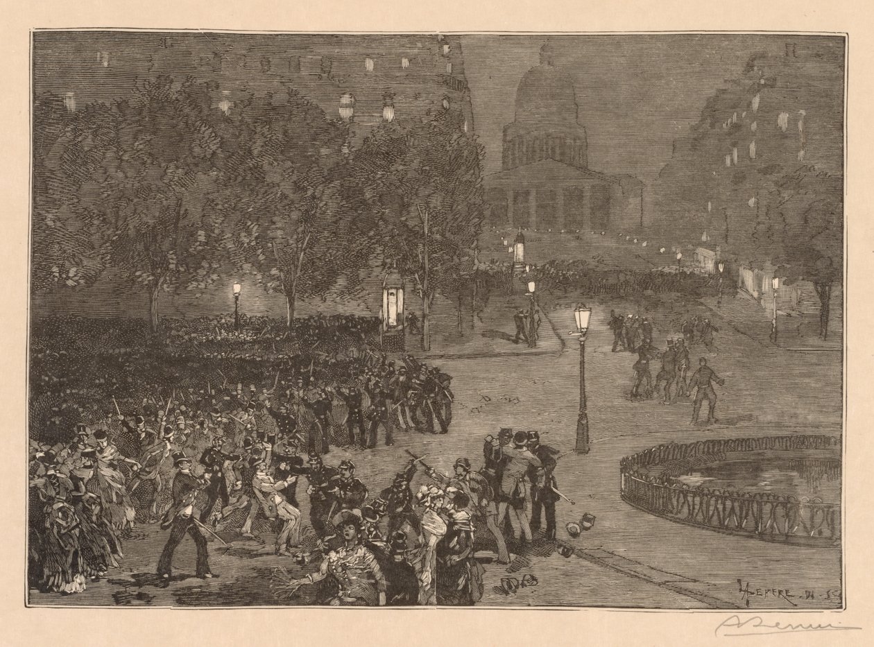 Bois du Monde: Les troubles du quartier Latin (1882) door Auguste Louis Lepère