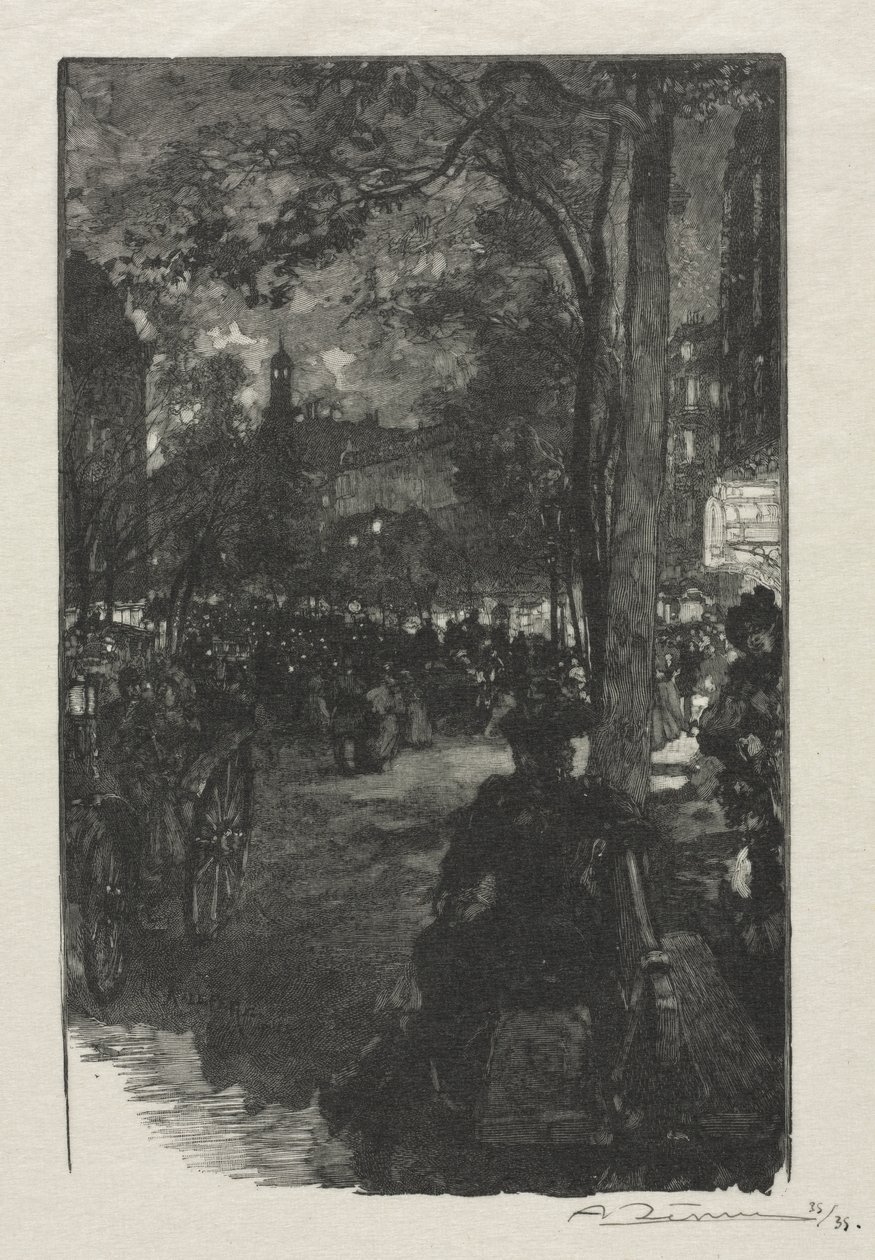 Boulevard Montmartre, avond, 1890 door Auguste Louis Lepère