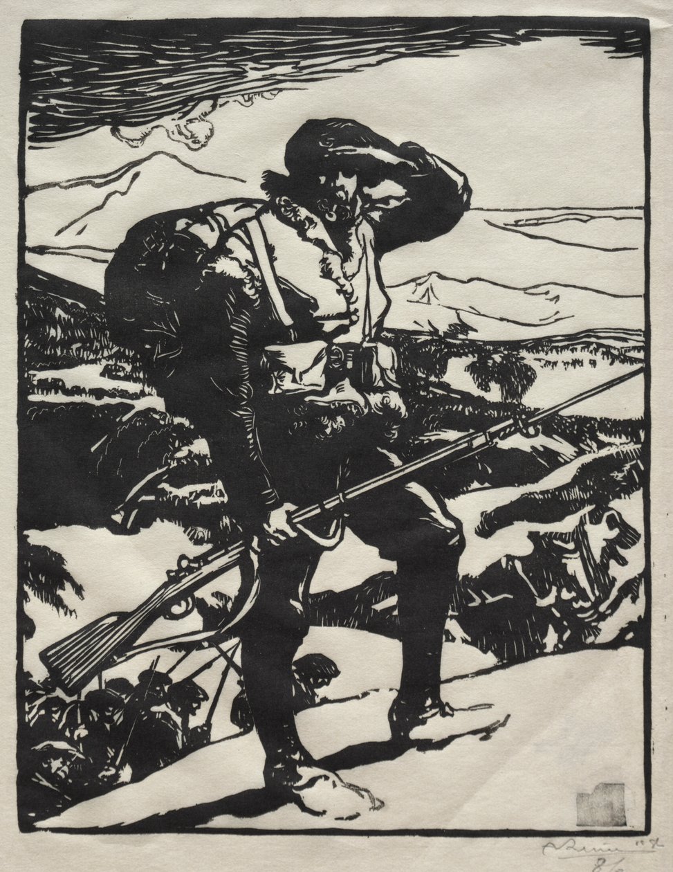 Chasseur Alpin kijkt naar de Rijnvlakte door Auguste Louis Lepère