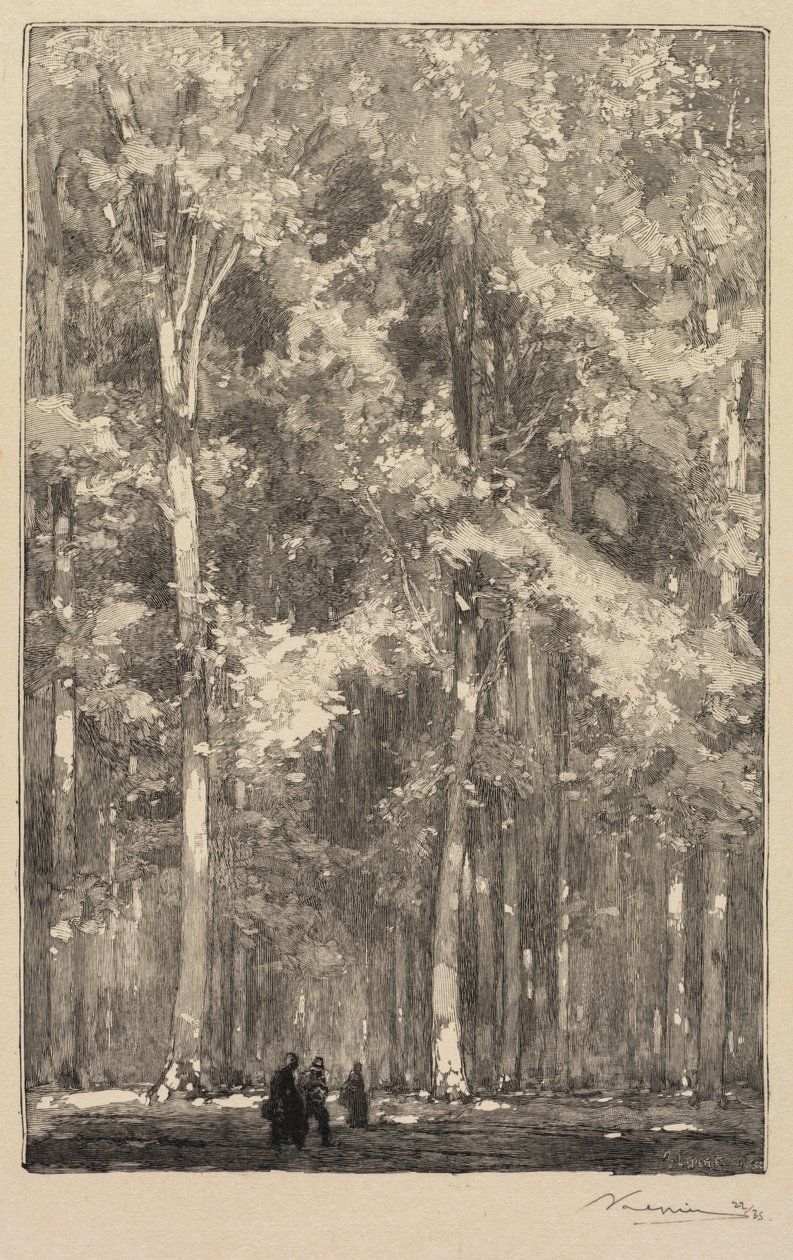 Fontainebleau Bos: Ochtend, kruispunt van de Route van de Forts de Marlotte door Auguste Louis Lepère