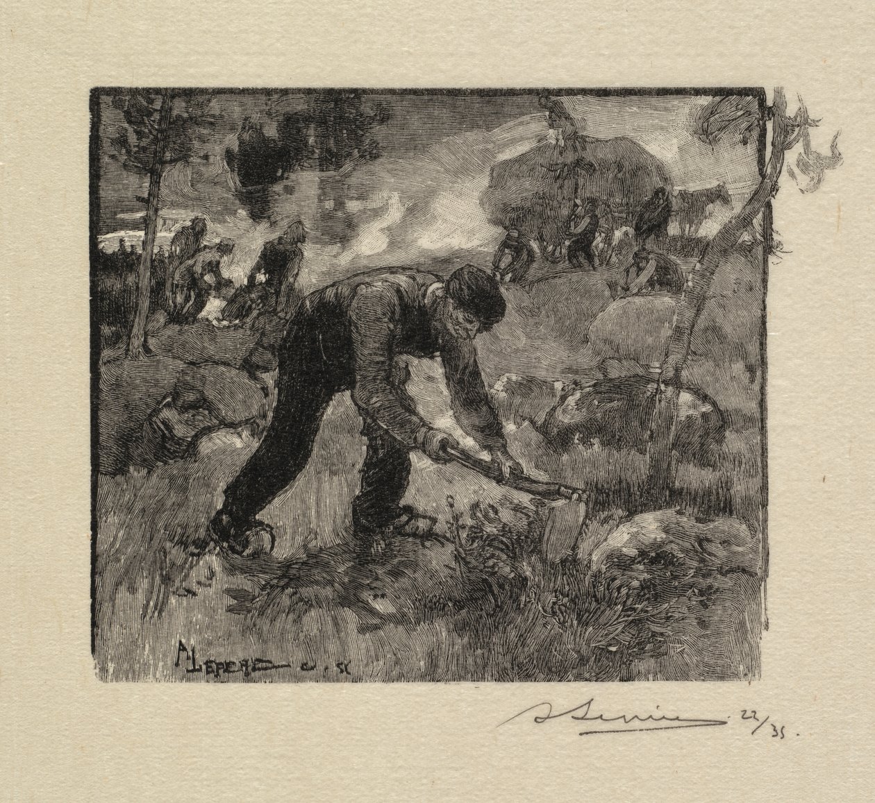 Fontainebleau Bos: Het trekken van de heide door Auguste Louis Lepère