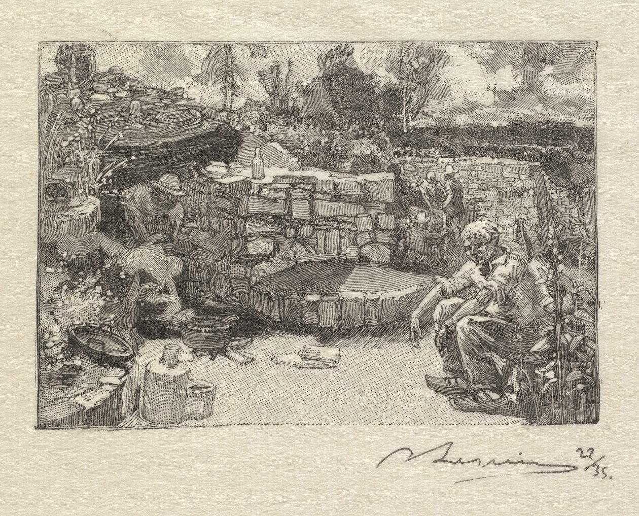 Fontainebleau Bos: Steenhouwersloge, 1890 door Auguste Louis Lepère