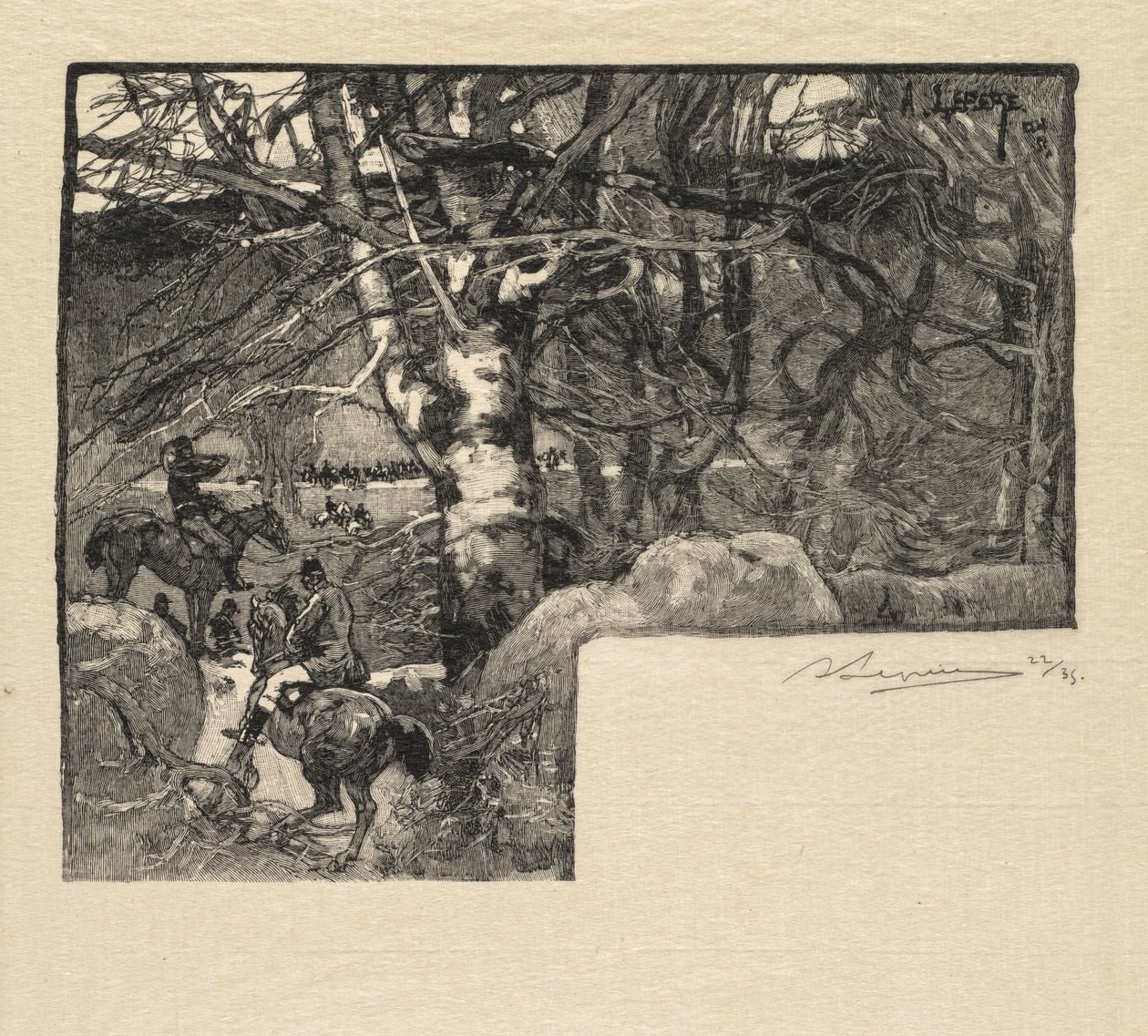 Fontainebleau Bos: Jacht op Mont-Gérard door Auguste Louis Lepère